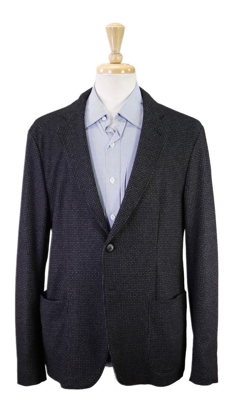 Armani Collezioni Blue Black Knit Woven Unstructured Patch Pocket Blazer 40R